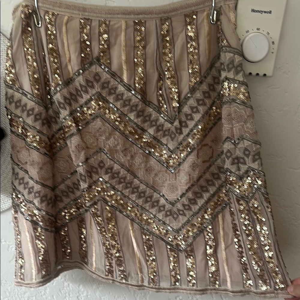 Anthropologie Gold Bubble Mini Skirt with Sequin Embellishments